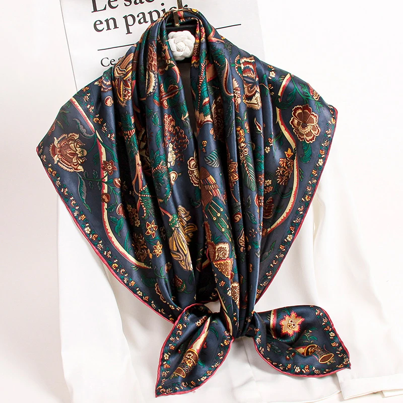100% натуральный шелк квадратный шарф Для женщин чистый с рисунком бандана шали