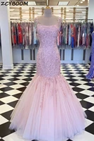 pink mermaid evening dresses 2022 new women formal party night lace vestidos de gala elegant sleeveless tulle long prom gowns