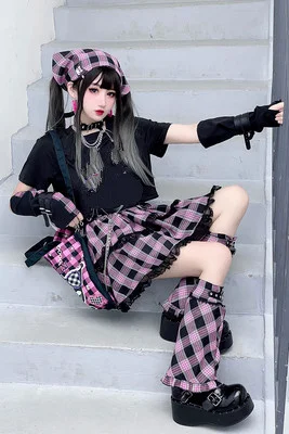 

Arrival Gothic Harajuku hot girl cake dress Pink sweet soft girl punk Japanese lace plaid Mini Short skirts