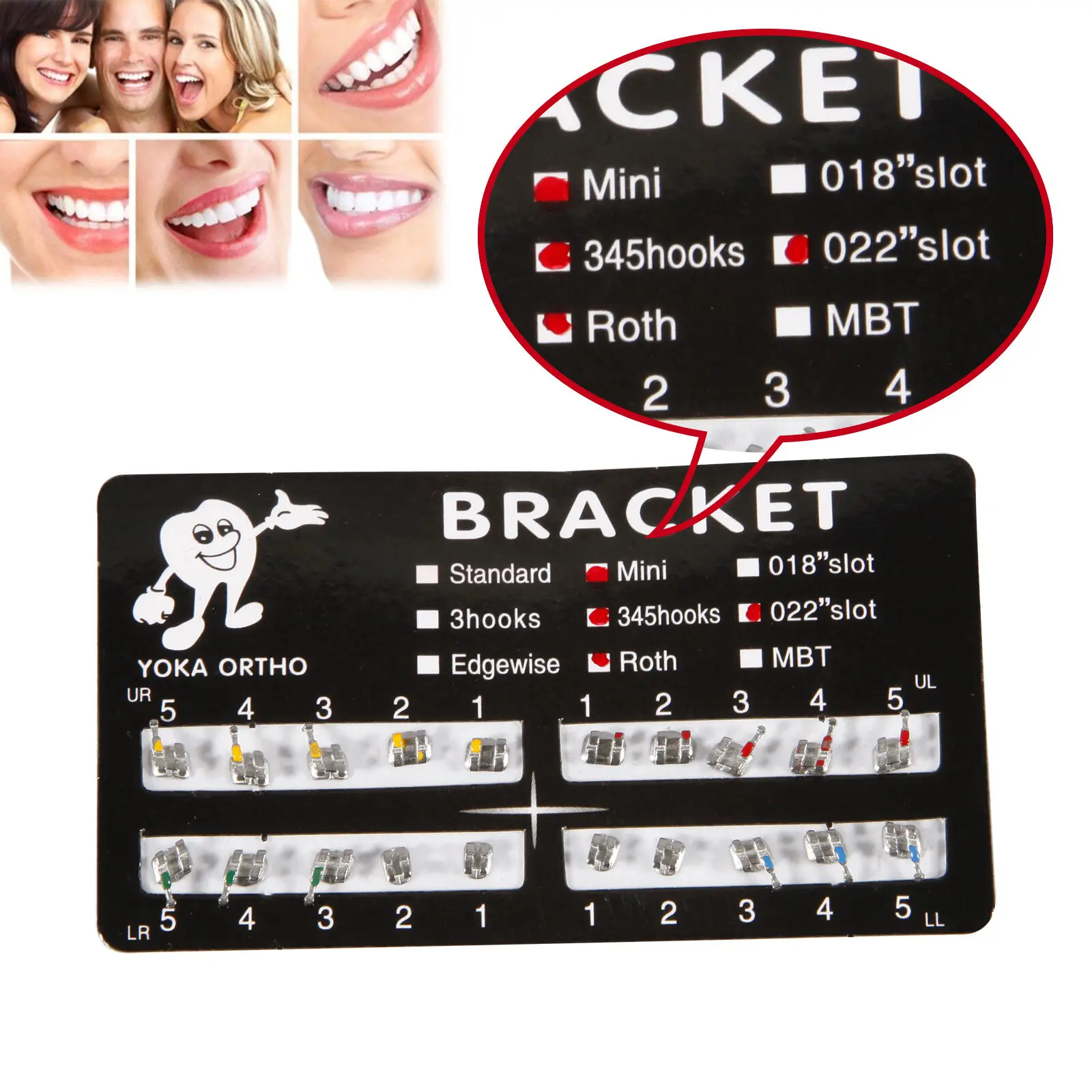 20 упаковок/400 шт. Ортодонтические металлические скобы мини Roth 022 дюйма слот 3 4 5