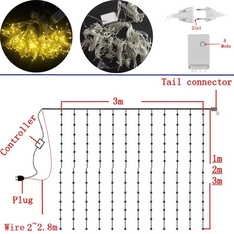 

3x1m 3x2m 3x3m Led Curtain lights Icicle Fairy light String Outdoor Christmas lights for Wedding Home Window bedroom decoration