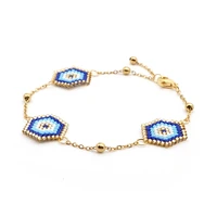 blue turkish evil eye miyuki woven bracelet trend evil eye religious bangle gold plated rice beaded jewelry for women