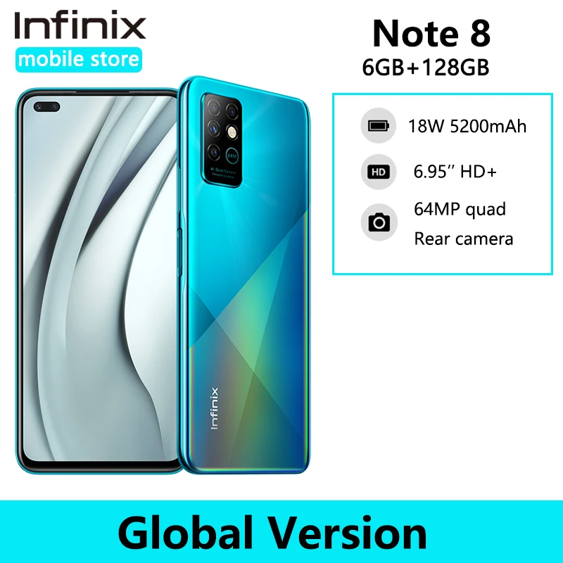 Infinix note 8 6 ГБ 128 мобильный телефон на процессоре Helio G80 Octa core 6,95 ''HD + полный Экран 64-мегапиксельная четырехъядерная камера 5200 мА/ч, Батарея смартфон - изображение