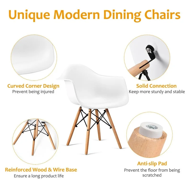 

Set of 2 Mid-Century Dining Arm Chairs with Wood Legs Chairs Dining Room Modern HW58942-2