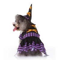 2pcs pet halloween cosplay costume funny striped wizard outfits clothes set 2 legged coat dress and hat for dogs