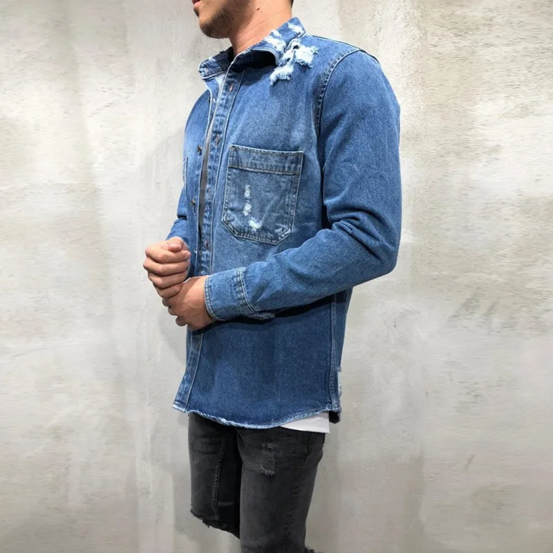 2019 Мужская рваная джинсовая куртка модная Chaqueta Hombre верхняя одежда Осенняя