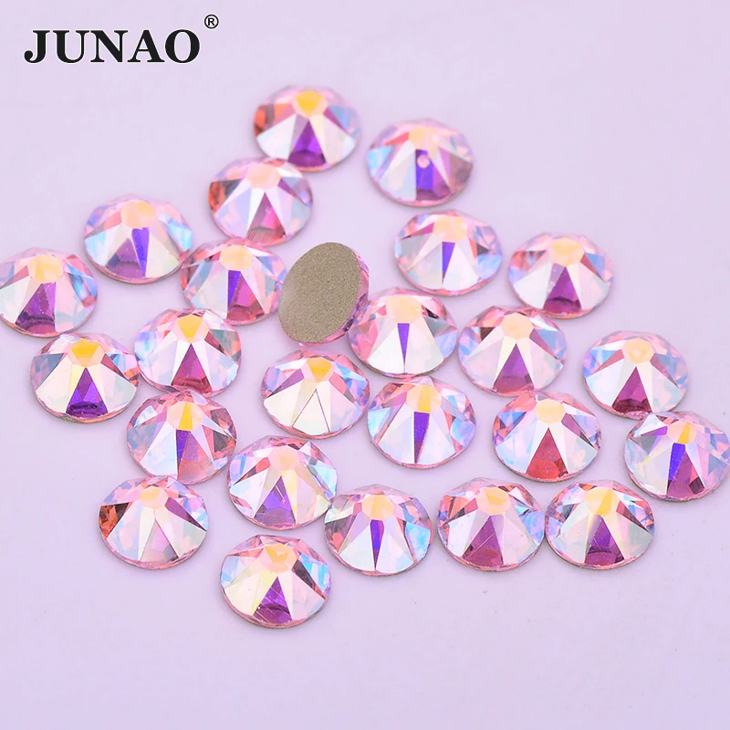 JUNAO 1440 шт. SS16 SS20 SS30 Розовый AB стеклянные стразы с плоским основанием стеклянный