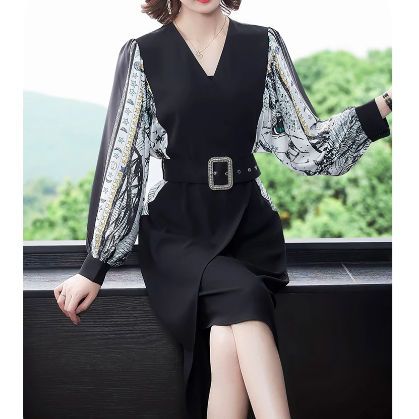 

2021 Spring Patchwork Print 5XL Plus Size Midi Dress Autumn Office Lady New Casual Vintage Dresses Bodycon Party Classy Vestidos