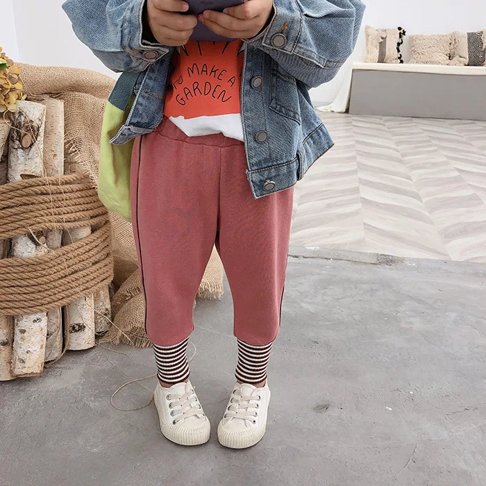 Autumn boys girls Spliced striped sports pants kids cotton soft 5 colors casual all-match trousers 2-7Y