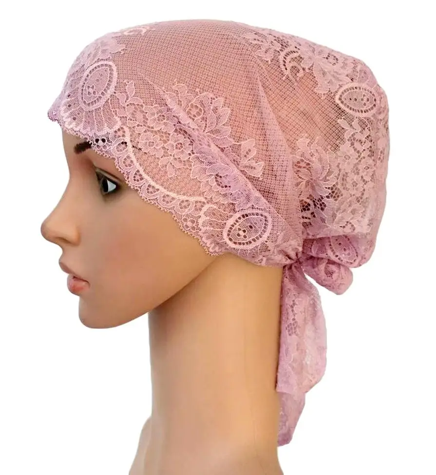Flower Women Muslim Inner Cap Lace Head Wrap Cover Scarf Islamic Headwear Bonnet Hat Skullies Beanies Hair Loss Fashion