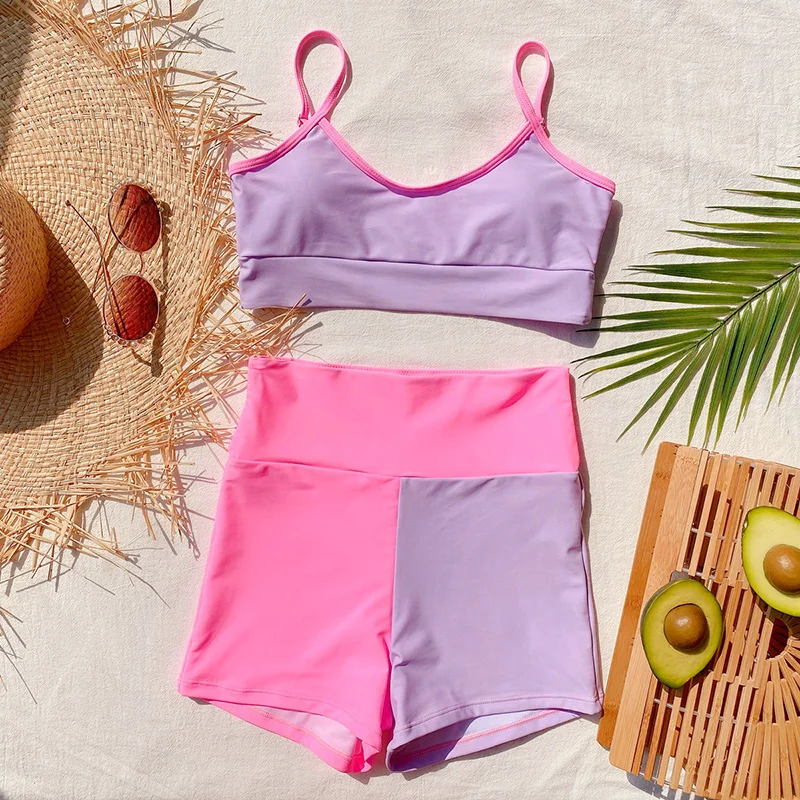 

2021 Bikini Suit Sexy High Waist Summer Bikini Ladies Split Swimwear Stitching Fashion Women's Printed Chest Pad Street Style