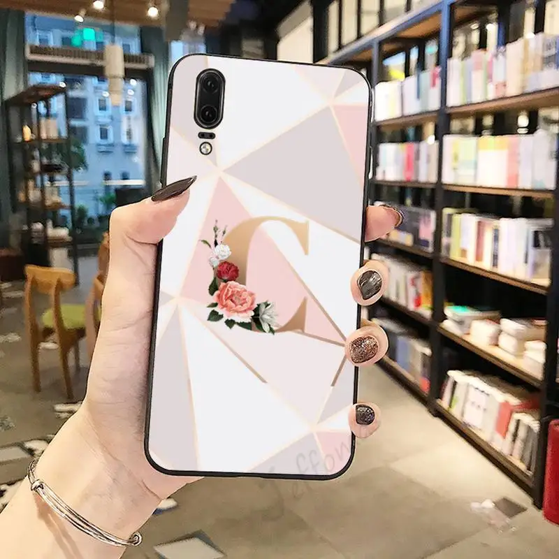 

Marble letter flower name word Phone Case For Huawei honor Mate P 9 10 20 30 40 Pro 10i 7 8 a x Lite nova 5t Soft Cover Funda
