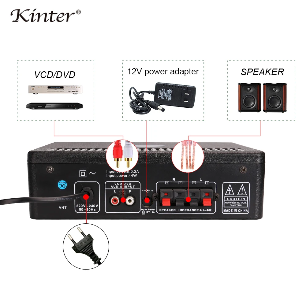 Kinter-007 караоке усилитель аудио 2.0CH 30 Вт contro бас ВЧ музыки микрофон эхо тон время воспроизведения стерео звук предложение USB SD AUX