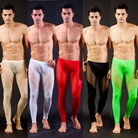male thin elastic thermal underwear men transparent mesh sexy long johns mens clothing tights compression legging underpants
