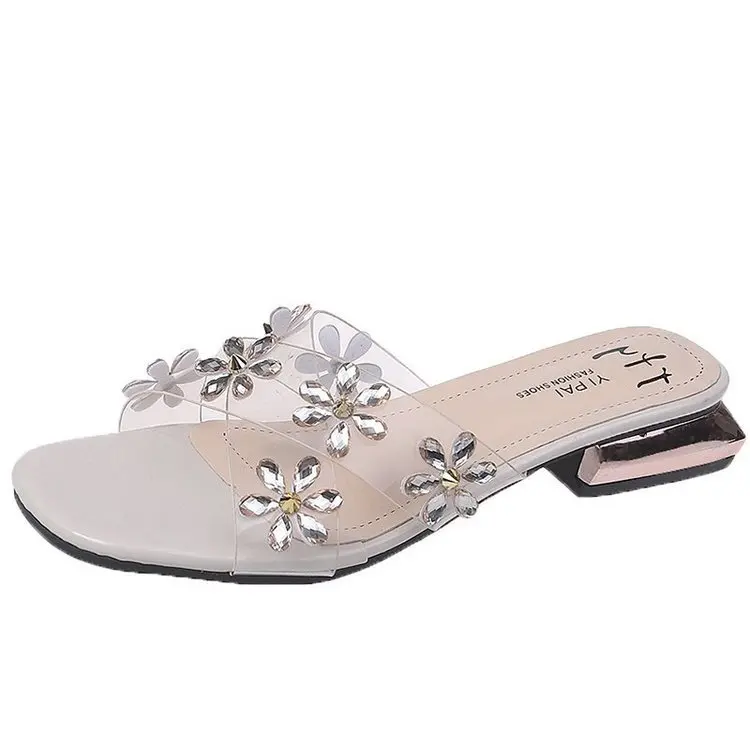 

Shoes Square heel Ladies' Slippers Low Rubber Flip Flops Luxury Slides Flower Slipers Women Block Hawaiian Designer 2021 PU Flor