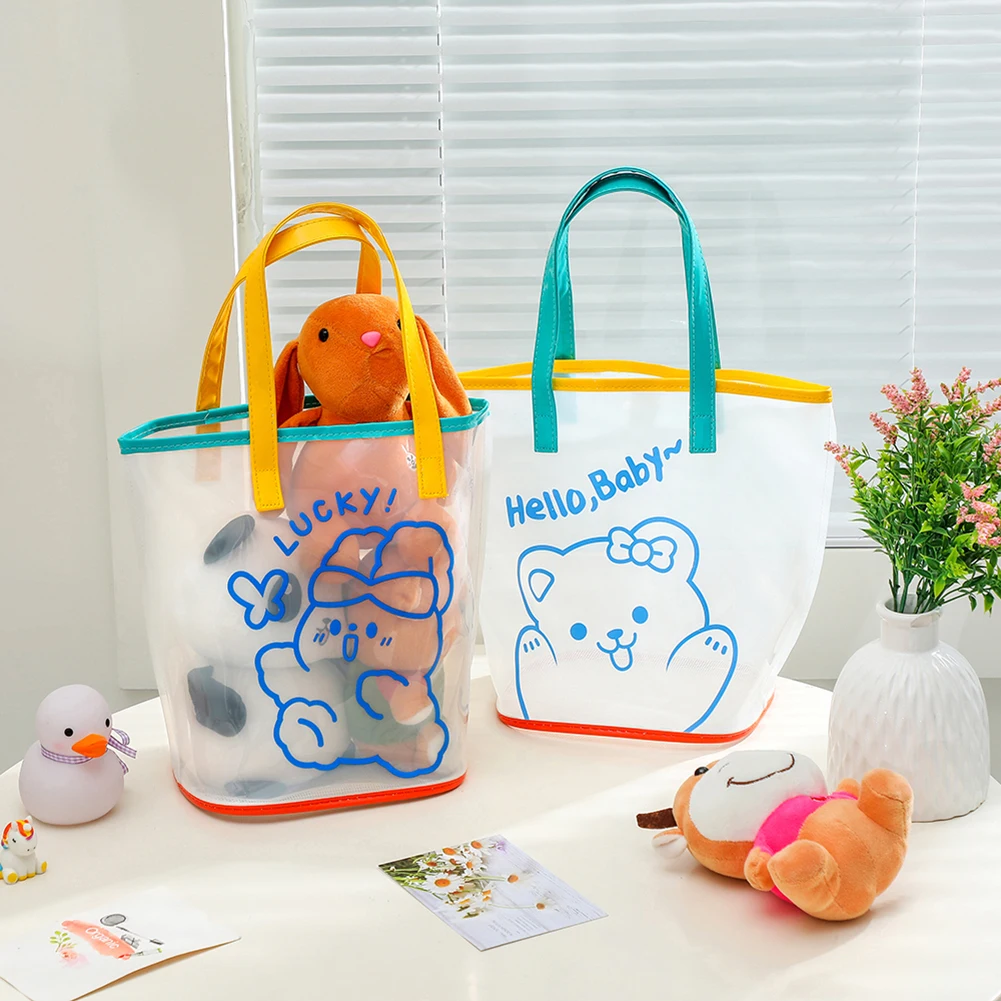 

Transparent Women's Bag Cartoon Bear Rabbit Printing Shopping Tote Bag Casual Ladies Large Capacity Bucket Handbags Lunch Bag