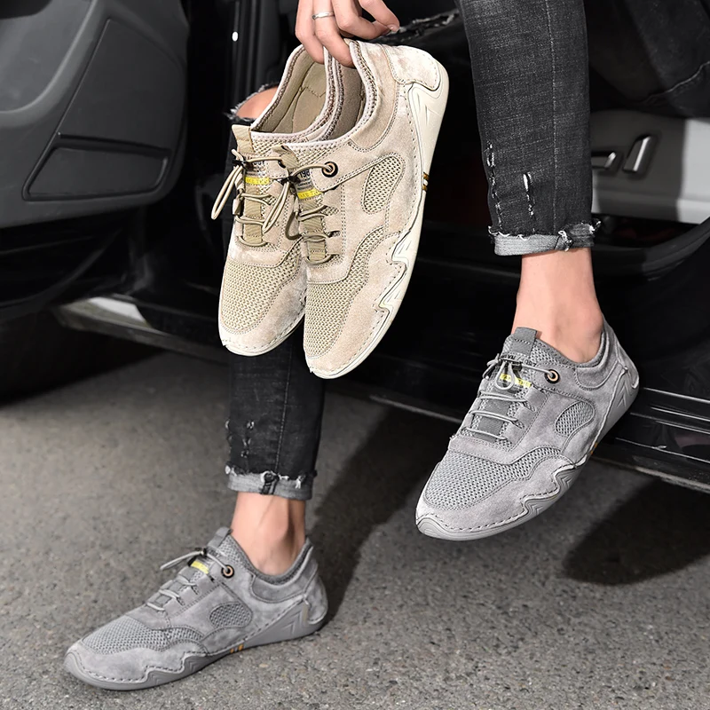 

Men Air Mesh Casual Shoes Air-Cushion Flat suede Leather Anti-Slip breathable fashion Man Sneakers Outdoor Male shoes Footwear