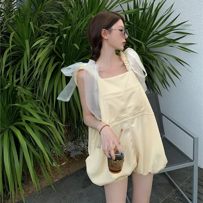 Women Summer Sleeveless Spaghetti Strap Rompers Loose Harajuku Pumpkin Playsuits Casual Sweet Kawaii Jumpsuit |