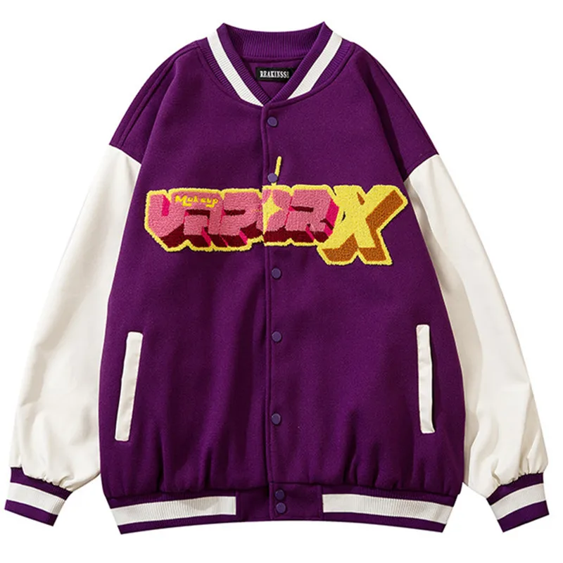 

Мужская университетская куртка Harajuku, бейсбольное пальто с вышитыми сердечками и надписями, осеннее пальто в стиле хип-хоп, большие уличные ...
