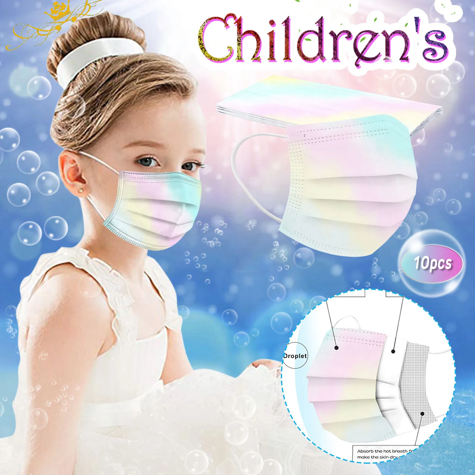 

10PCS Children's Tie dye Prints Mask Disposable Industrial 3ply Dust-proof Mask For Kids Pm2.5 Masks Earloop Bandage Mask 2021