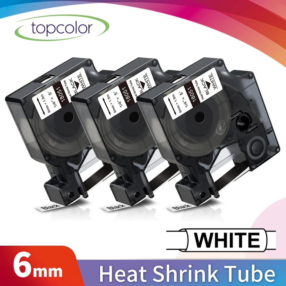 Topcolor 3PK 18051 термоусадочная трубка подходит для промышленной этикетки Dymo ленты 6 мм
