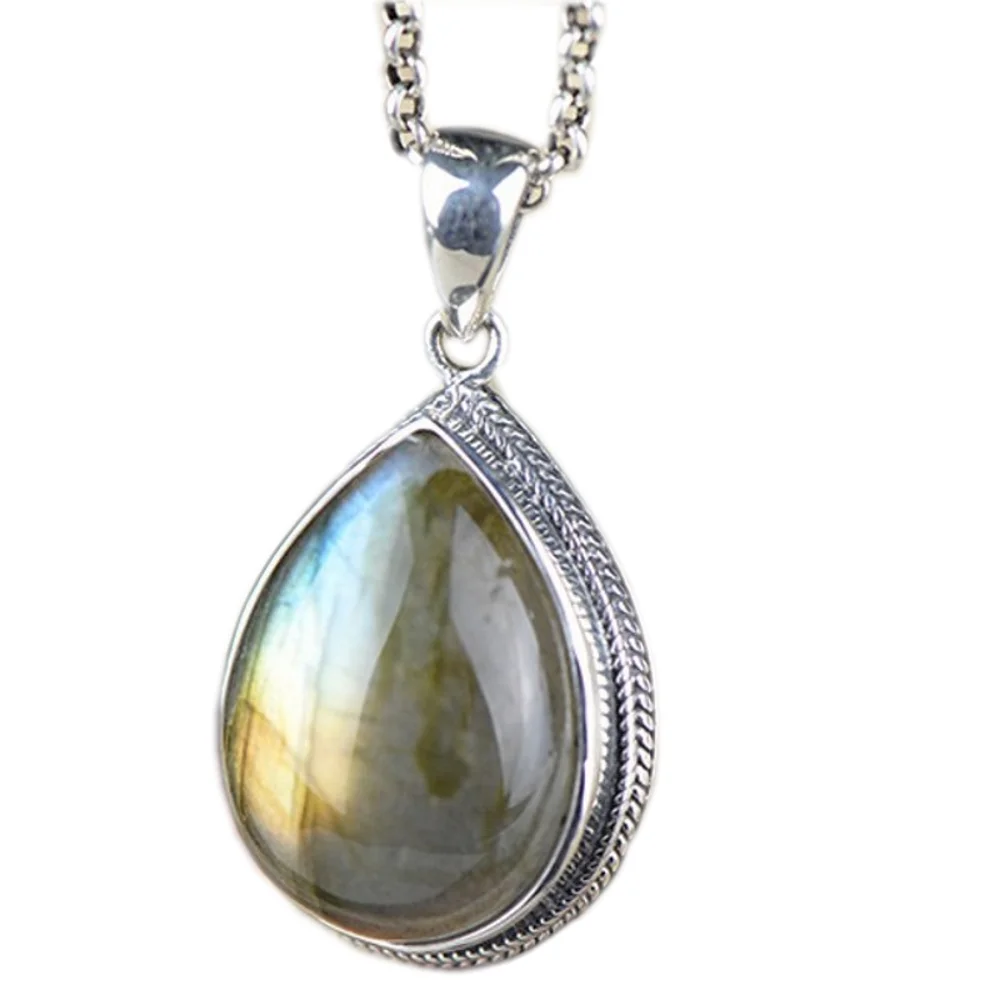 S925 цельное Серебро инкрустированные витой проволоки натуральный Лабрадор