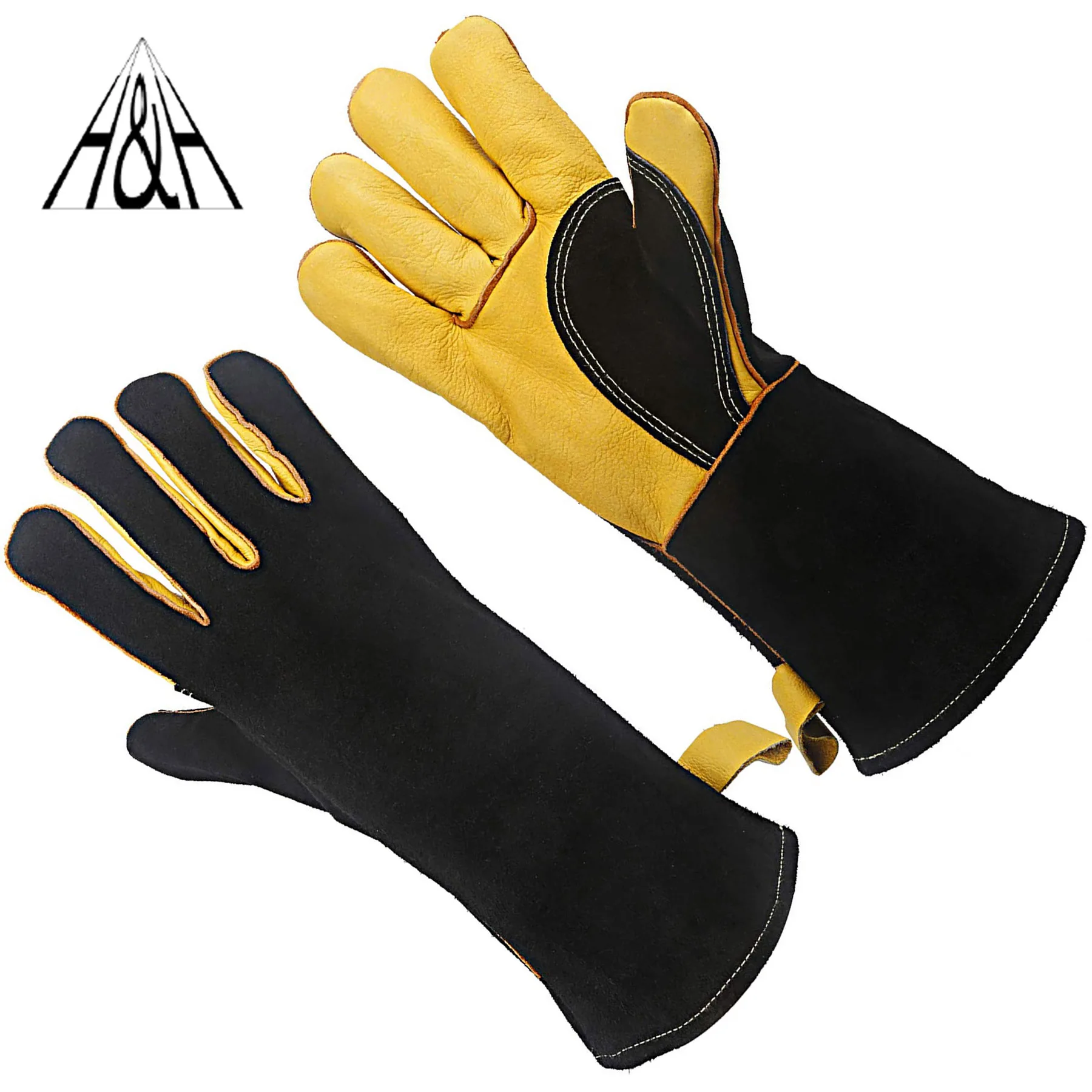 

HHPROTECT BBQLeather Forge/Mig/Stick Welding Gloves Heat/Fire Resistant, Mitts for Oven/Grill/Fireplace/Furnace/Stove/Pot Holder