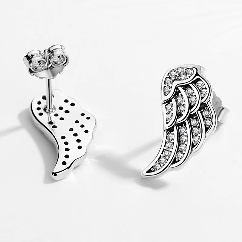 Женские серьги гвоздики из серебра 925 пробы с перьями|Серьги-гвоздики| |
