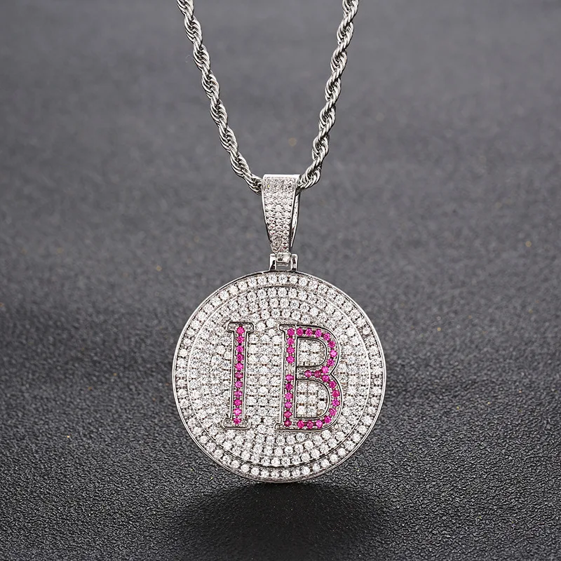 

Ожерелье мужское позолоченное с подвеской в виде монеты с буквами IB, цепочка с кубическим цирконием в стиле хип-хоп, Прямая поставка