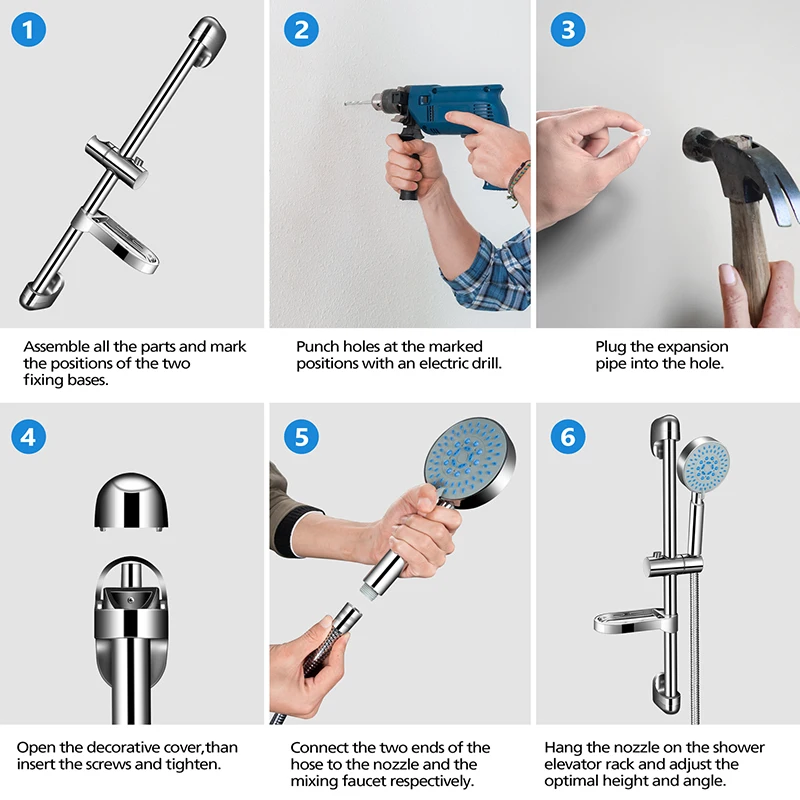 shower system set shower head 5 spray modes high pressure shower heads shower pole shower rail shower set bathroom free global shipping