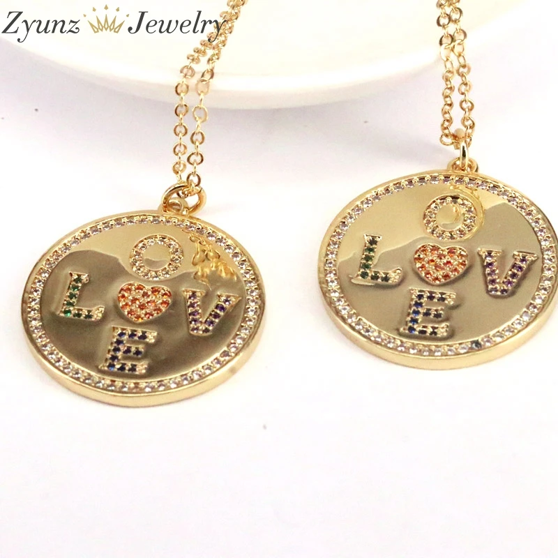 

5PCS, CZ Love Pendant For Women Chain Necklaces Fashion Gold Jewelry Collares Copper CZ Stone Necklace Gift