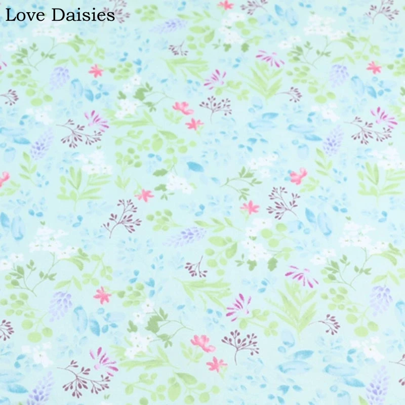 100% хлопок саржа Аква бежевый пасторальный маленький белый фиолетовый цветок