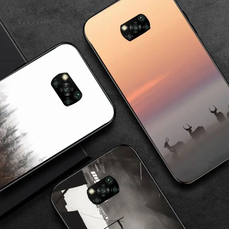 

Fog Mountain Wood Tree Phone Case Black Color For Xiaomi 11 10 lite 10t Pro Redmi Note 7 8 9 10 9t 9a Cover Funda
