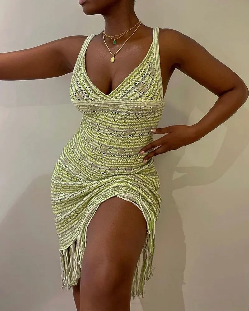 

2021 New Fashion Women's Fringe Hem Rib-Knit Cami Dress Female Summer Dresses Sexy Party Dress
