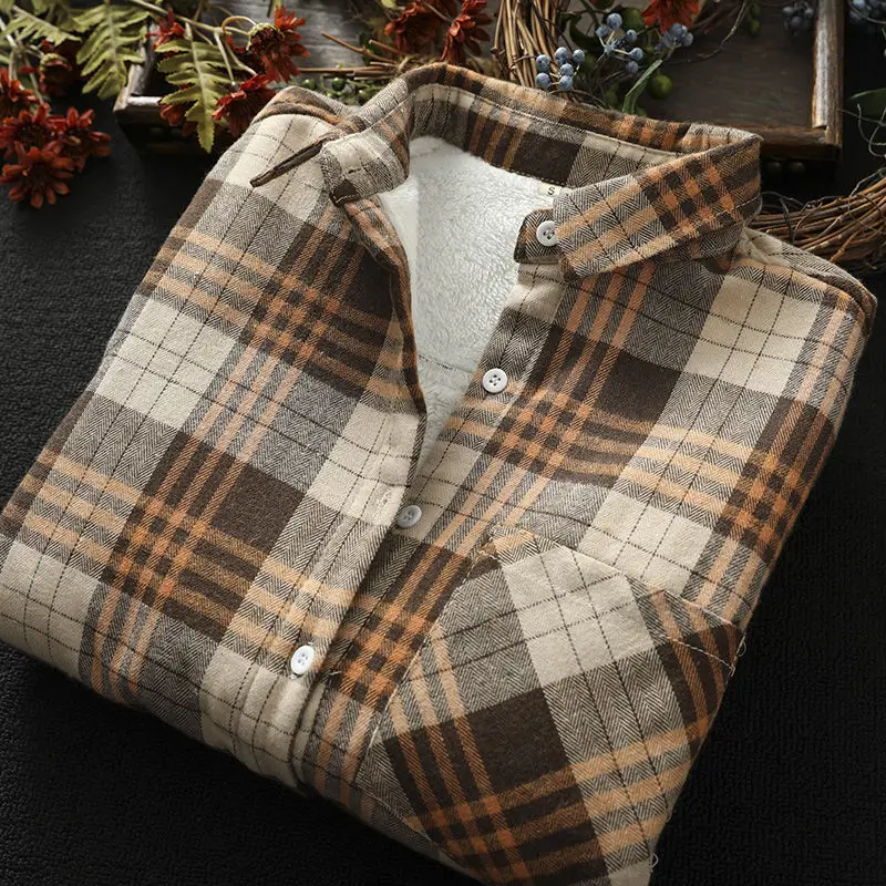 

Женская винтажная рубашка в клетку, повседневная флисовая блузка большого размера с длинным рукавом, Осень-зима