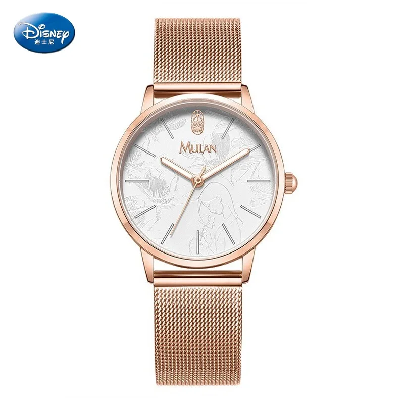 

Disney Mulan Women Cartoon Quartz Wristwatch 3Bar Waterproof Simple Fashion Cute Round Leather Strap Women Watches Gift Buckle