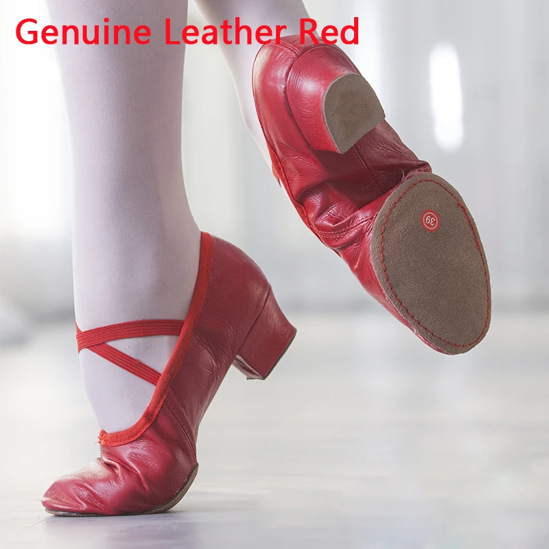 Genuine Leather Red Качественная танцевальная обувь для женщин; кожаная обувь на среднем каблуке для девочек; балетная обувь для джаза; обувь для танца живота и йоги; обувь для латинских танцев; обувь для учителя - Цвет: Genuine Leather Red