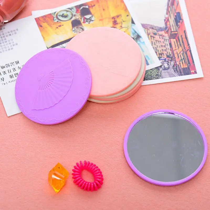 

7cm/2.76in Creative Cartoon Embossed Round Mini Pocket Makeup Mirror Single Side Compact Cosmetic Tool Travel Portable