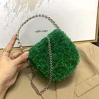 fashion lambswool diamonds handle women handbags designer chains faux fur shoulder crossbody bags mini saddle plush evening bag
