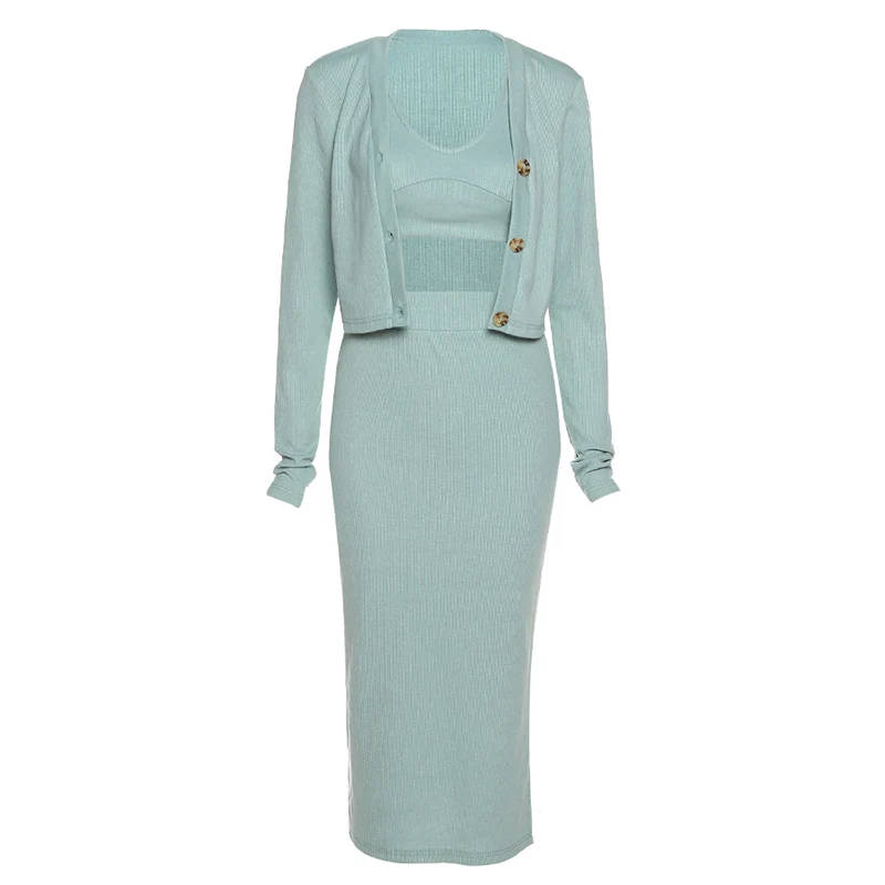 

women's Skirts Suit Winter Long Sleeve Autumn winter single breasted coat with small vest and hip skirt three-suit