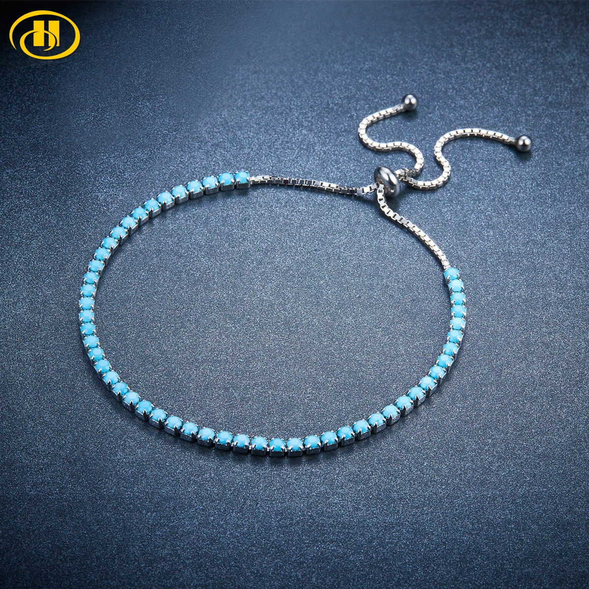 Браслет Hutang Женский Регулируемый из 100% натурального серебра 925 пробы с голубым