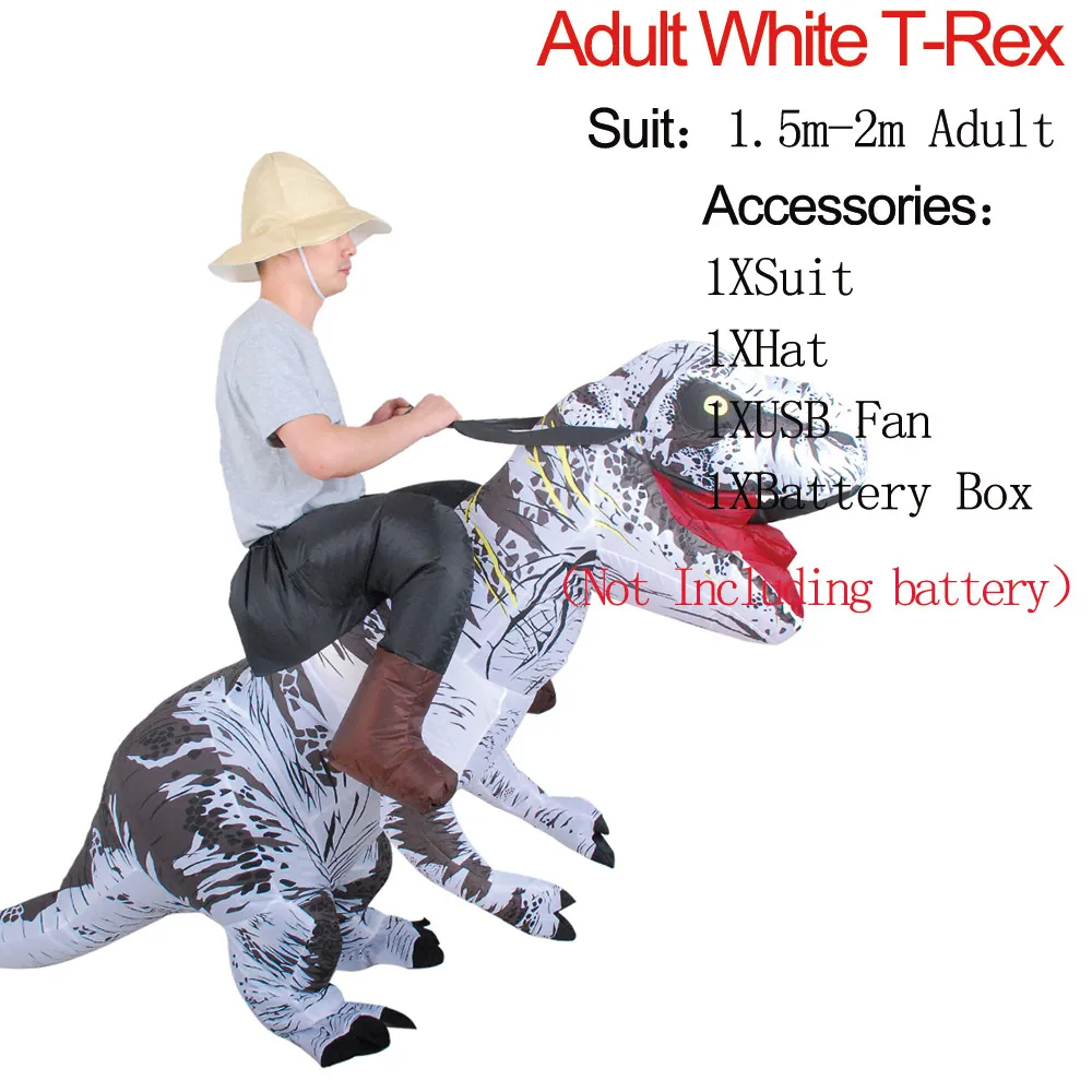 White Новинка; T-REX костюм для верховой езды для взрослых; талисман «Мир Юрского периода»; надувной костюм; карнавальный костюм динозавра на Хэллоуин; вечерние костюмы в стиле аниме - Цвет: White
