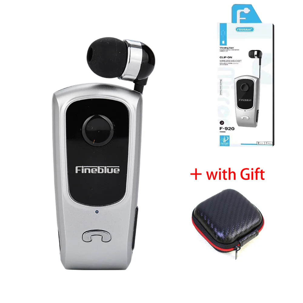 FINEBLUE F920 беспроводные наушники Bluetooth Handsfree наушники гарнитура звонки напоминают вибратор носить пульт на прищепке для телефона с микрофоном - Цвет: Серебристый