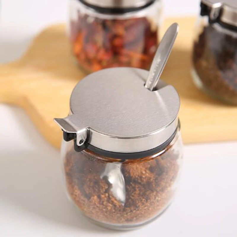 Бессвинцовая стеклянная бутылка ложка и крышка из нержавеющей стали баночка для