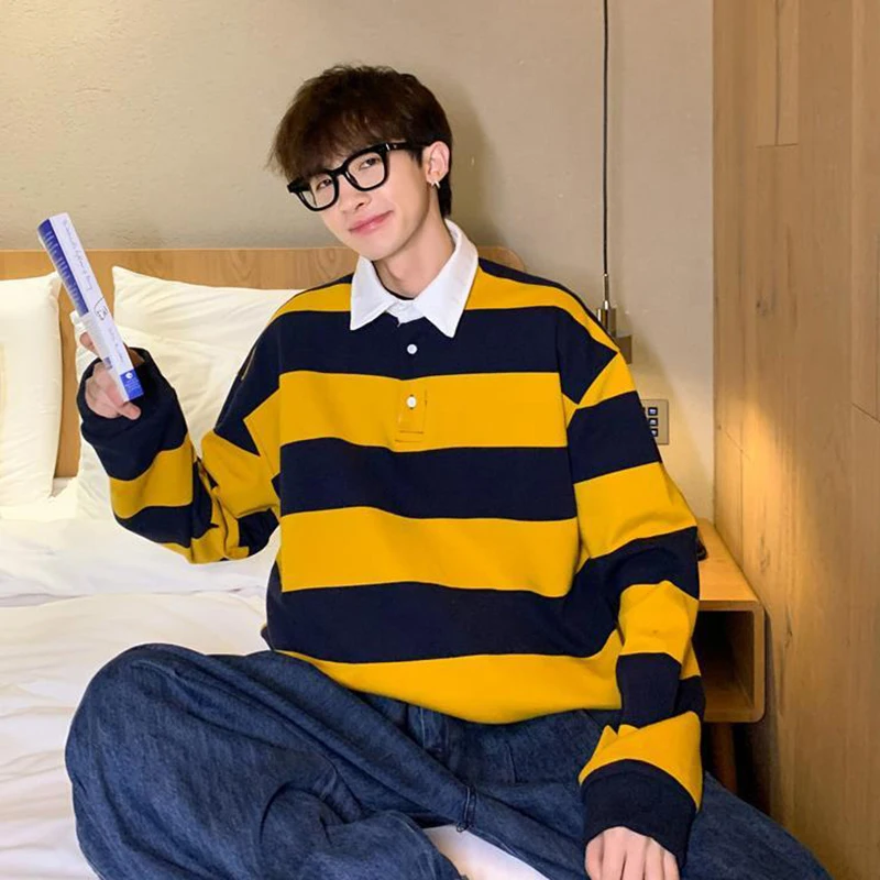 Мужская футболка поло с длинным рукавом в полоску|Мужские футболки| |