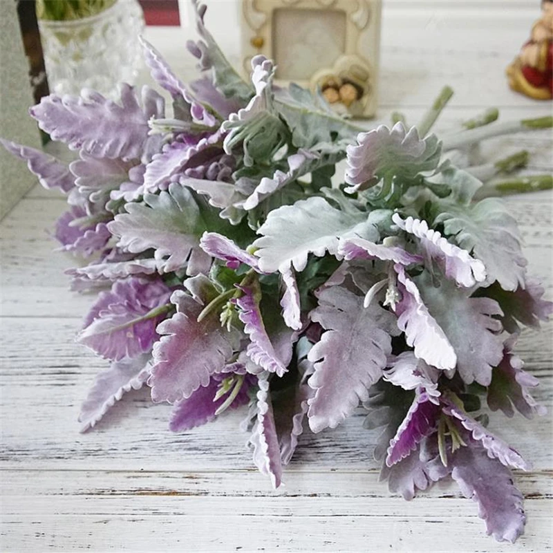 1PC Senecio cineraria 9 Silk Leaves Artificial Plants Faux Flower Decoration For Garden House DIY Wedding Accessories 3 colors | Дом и сад