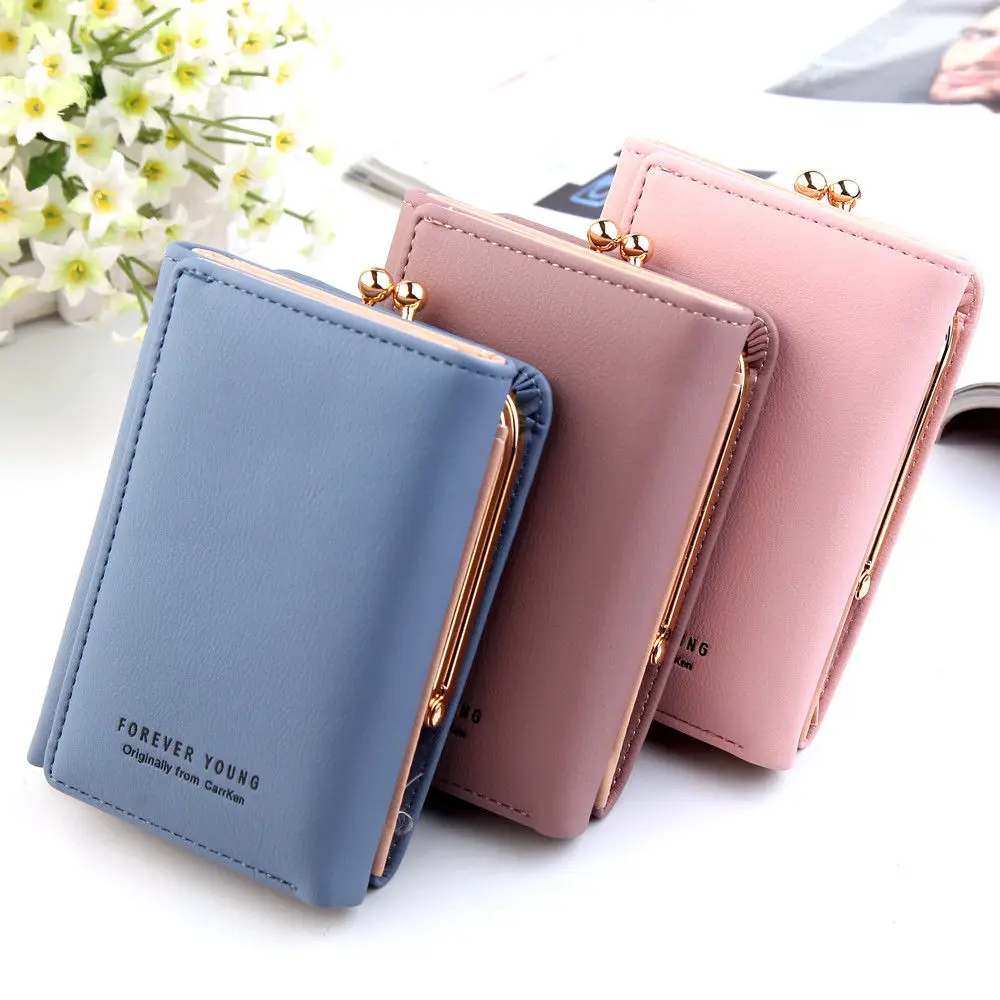 

DIHOPE Wallet Women Lady Short Women Wallets Candy Color Mini Money Purses Small Fold PU Leather Female Coin Purse Card Holder