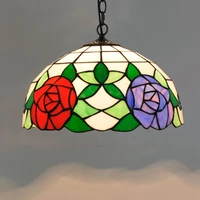 american pastoral creative tiffany colored glass living room dining room art glass red rose hanging lamp 30cm
