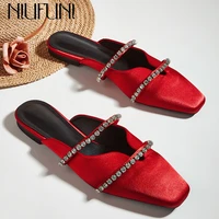niufuni flats slippers muller women shoes rhinestone slip on slides silk hollow fashion sandal slipper simple outdoor lazy shoes