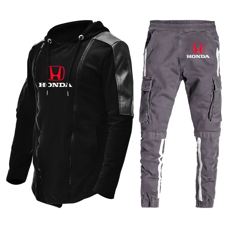 

Fashion Spring Autumn Casual Men's Hooded HONDA Car Logo printing Cotton High Quality Men's hoodie + pants two-piece suit